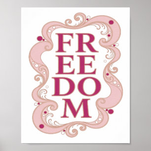 Affiche Art de texte 3D FREEDOM rose élégant