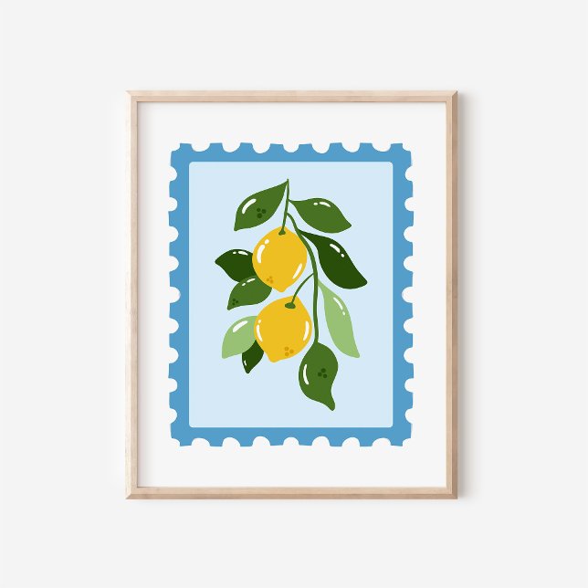 Affiche Art de timbre-poste de citron Coquette méditerrané (Créateur téléchargé)