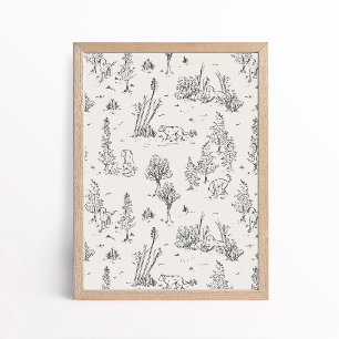 Affiche Art de toile de Jouy croquée de chien de forêt