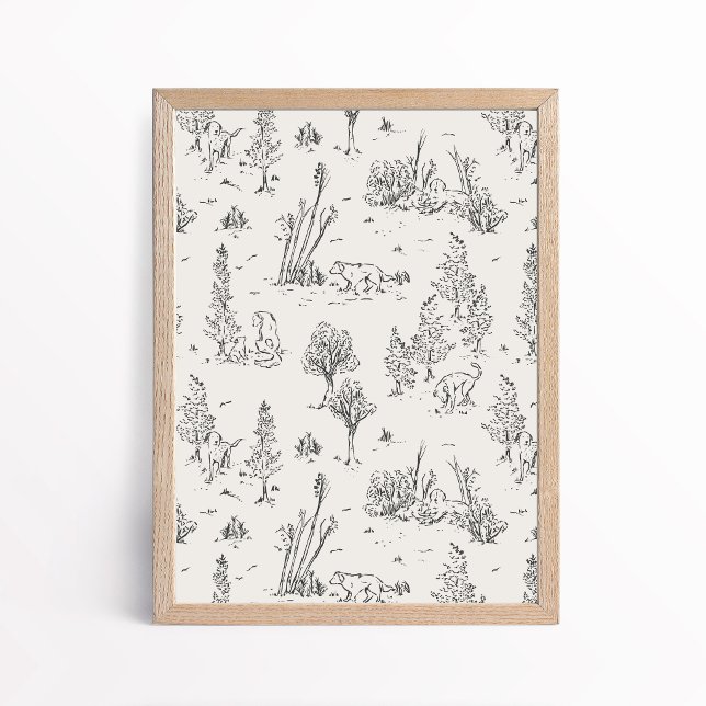Affiche Art de toile de Jouy croquée de chien de forêt (Créateur téléchargé)