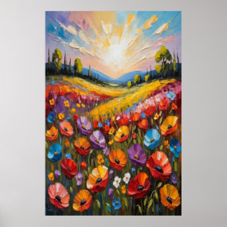 Affiche Art de toile florale coloré, peinture de fleurs vi