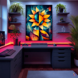 Affiche Art de Tournesol Abstrait - Fleur Géométrique en C