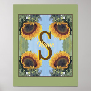 Affiche Art de tournesol de monogramme initial personnalis