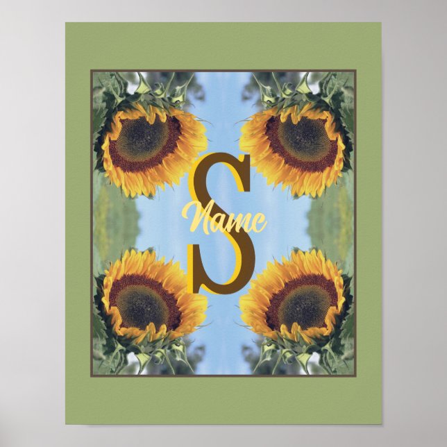 Affiche Art de tournesol de monogramme initial personnalis (Devant)