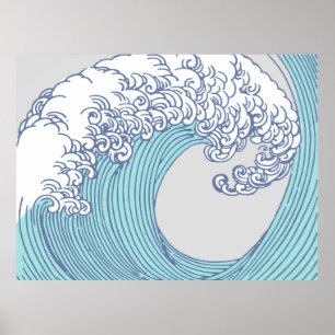 Affiche Art de vague de surf asiatique japonais Art océani