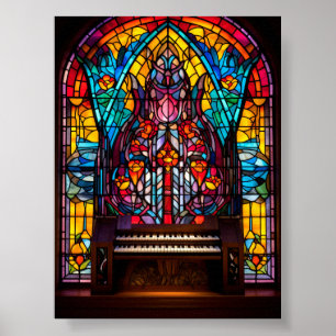 Affiche Art de verre coloré abstrait floral cathédrale org
