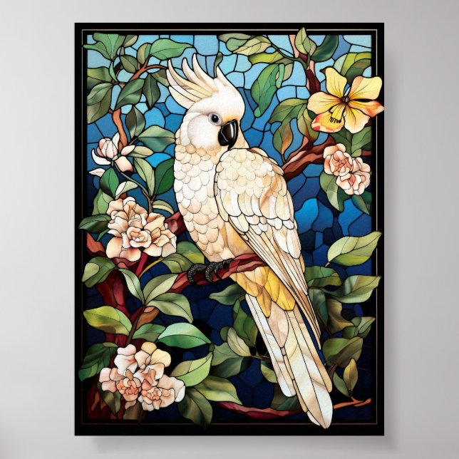 Affiche Art de verre coloré Cacatoès blanc (Devant)