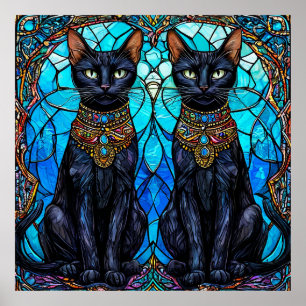Affiche 🐈 Art de verre teinté de chat gothique royal 🐈