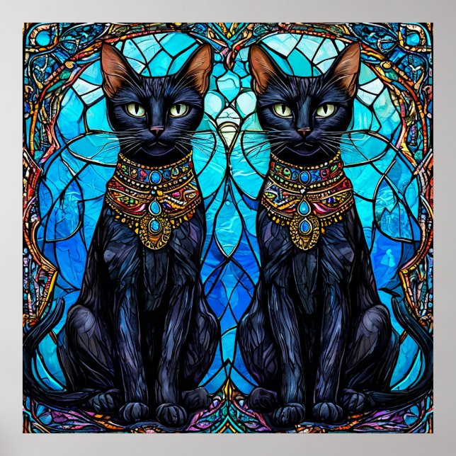 Affiche 🐈 Art de verre teinté de chat gothique royal 🐈 (Devant)