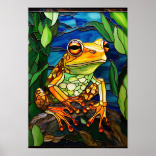 Affiche Art de verre teinté de grenouille dans la forêt tr