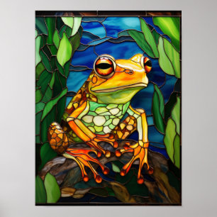 Affiche Art de verre teinté de grenouille dans la forêt tr