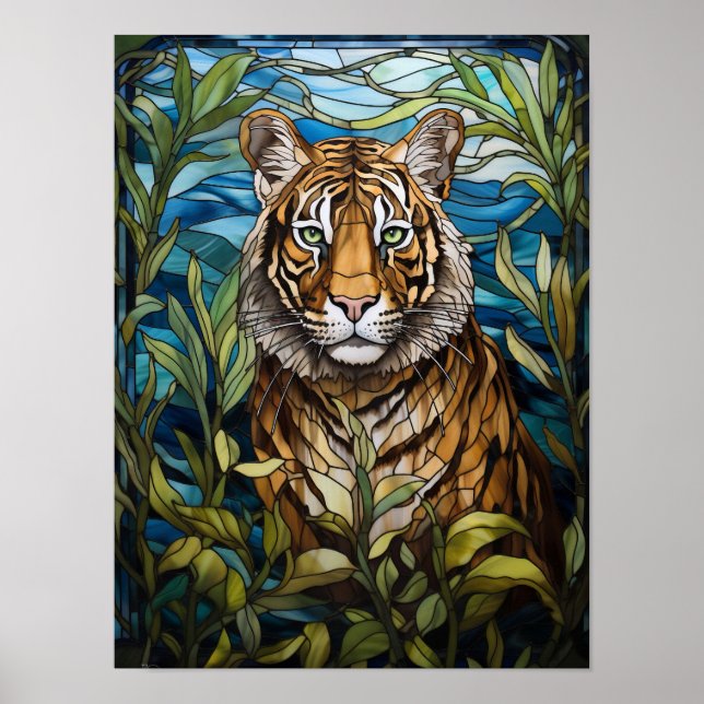 Affiche Art de verre teinté de jungle de tigre (Devant)