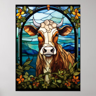 Affiche Art de verre teinté de vache Portrait floral encad