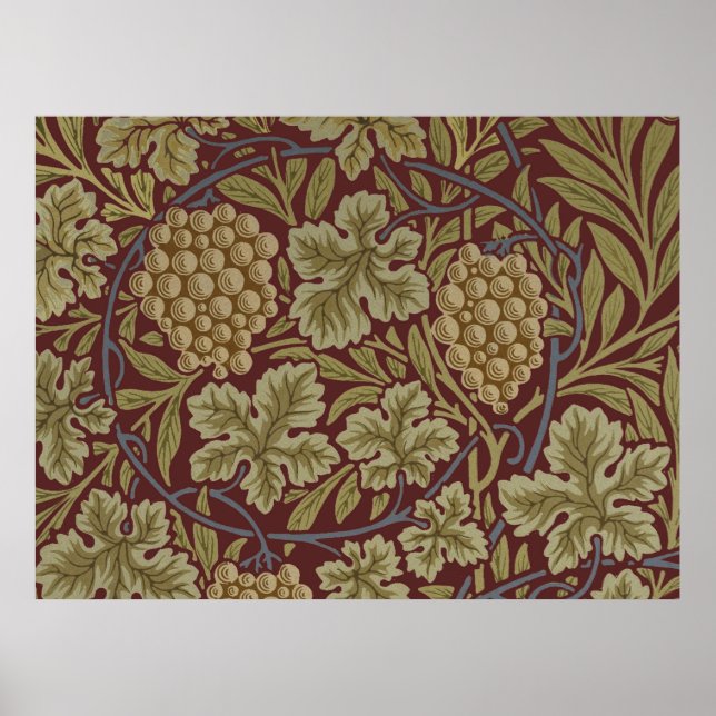Affiche Art de vigne rouge vert de William Morris (Devant)