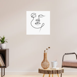 Affiche Art de visage abstrait minimaliste en une seule li