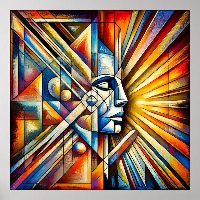 Affiche 🎨 Art de visage géométrique couleur pour décorati (Devant)