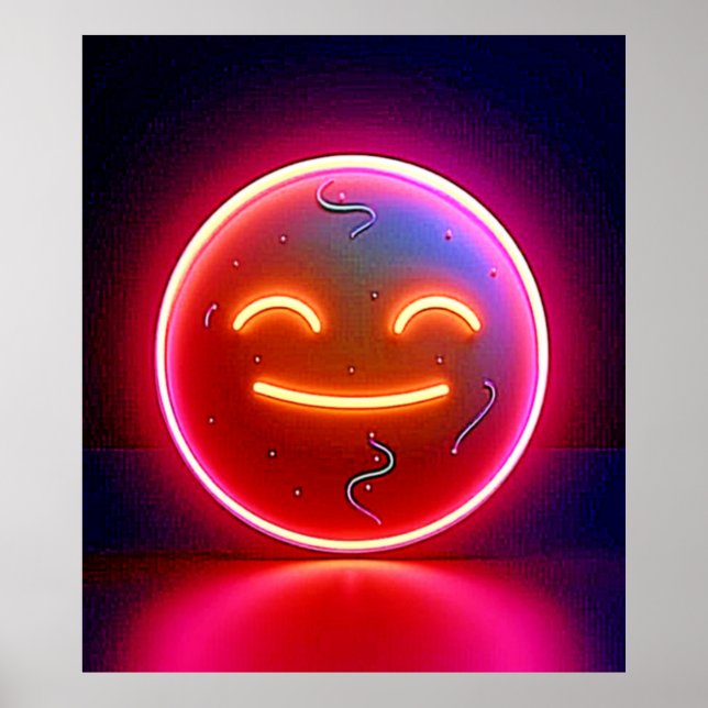 Affiche Art de visage heureux avec néon (Devant)