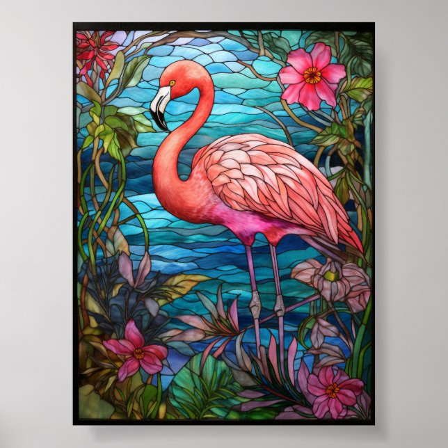Affiche Art de vitrail flamant tropical (Devant)