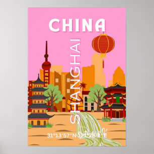Affiche Art de voyage à Shanghai en Chine
