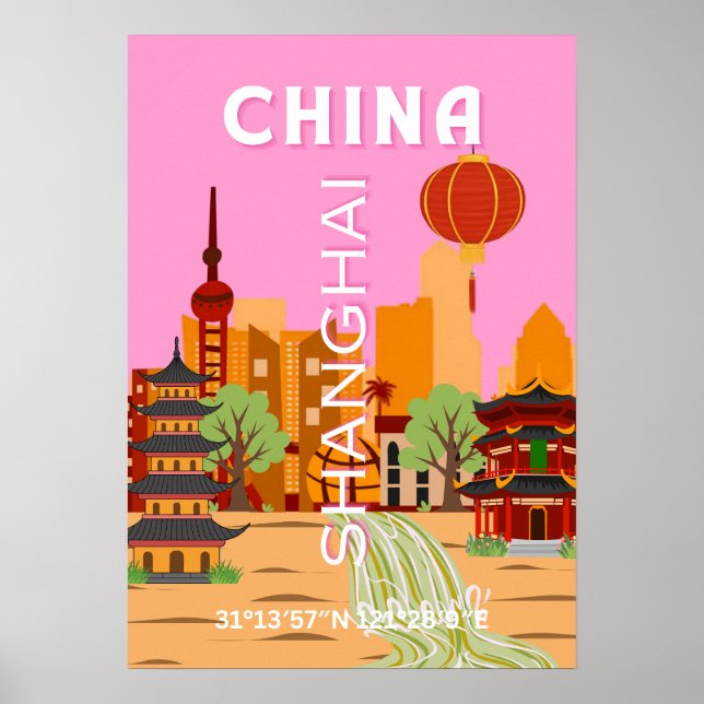 Affiche Art de voyage à Shanghai en Chine (Devant)