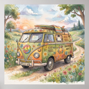 Affiche Art de voyage en fourgonnette aquarelle vintage