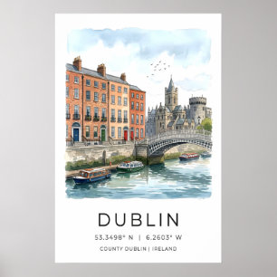 Affiche Art de voyage irlandais - Dublin Rivière Liffey av