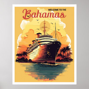 Affiche Art de voyage paquebot Bahamas Océan