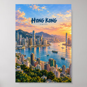 Affiche Art de voyage pictural de Hong Kong