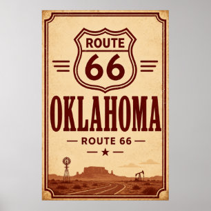 Affiche Art de voyage Route 66 Oklahoma champ pétrolifère 