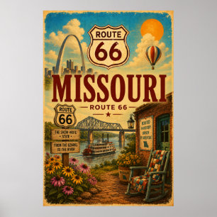 Affiche Art de voyage sur l'ancienne route 66 Missouri Riv