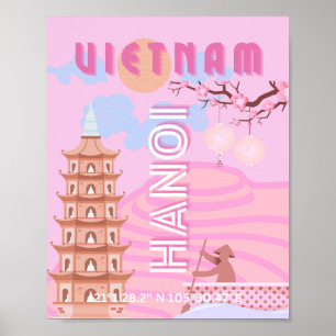 Affiche Art de voyage Vietnam, Rose