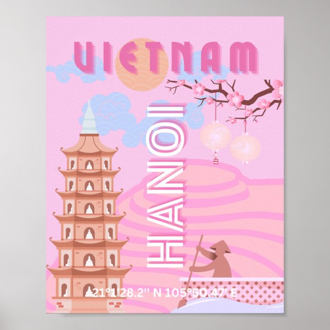 Affiche Art de voyage Vietnam, Rose (Devant)
