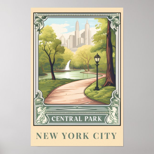 Affiche Art de voyage vintage Central Park NYC (Devant)