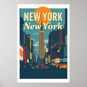 Affiche Art de voyage vintage du centre-ville de New York