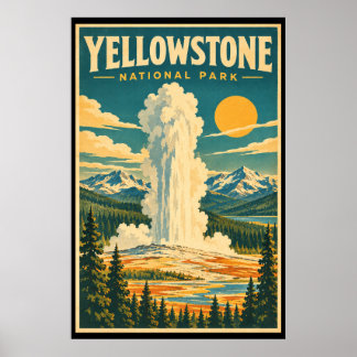 Affiche Art de voyage vintage du Parc national de Yellowst