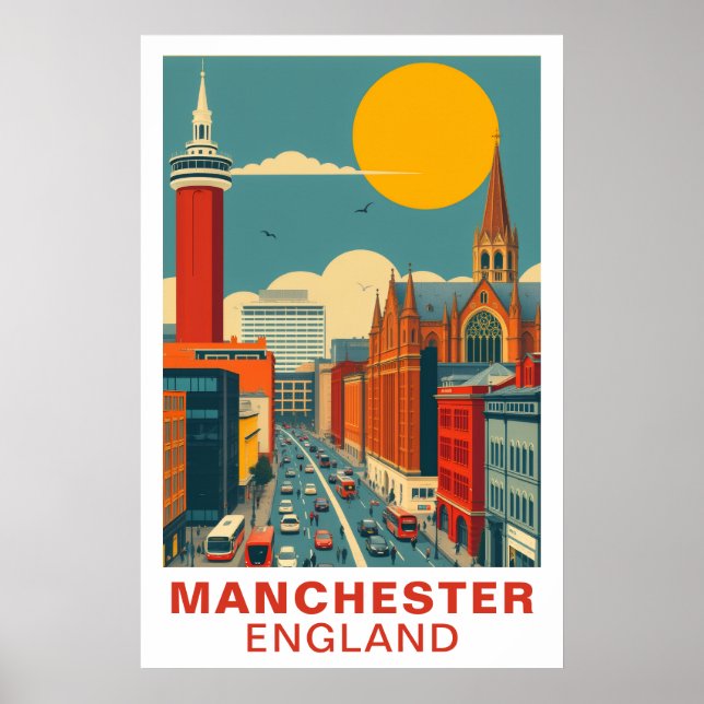 Affiche Art de voyage vintage Manchester Angleterre (Devant)