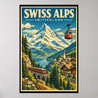 Affiche Art de voyage vintage Suisse Alpes Suisse Montagne