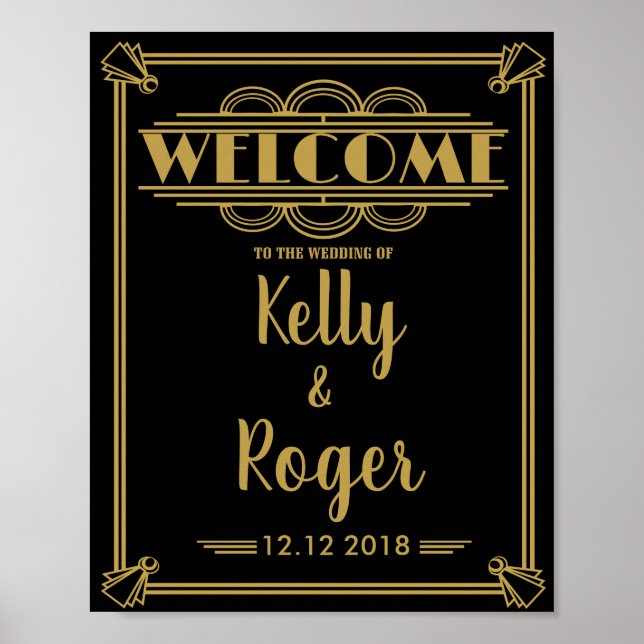 Affiche ART Deco 1920's Gatsby style wedding welcome print (Devant)