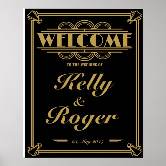 Affiche ART Deco 1920's Gatsby style wedding welcome print (Devant)