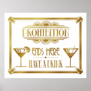 Affiche Art Deco 20's style "Cocktail Bar sign GOLD