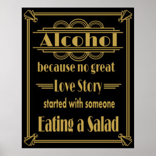 Affiche Art Deco Alcohol Bar Print Gold and black