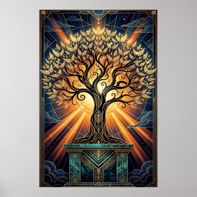 Affiche Art Deco Angelic Feather Tree Gold & Midnight Post (Devant)