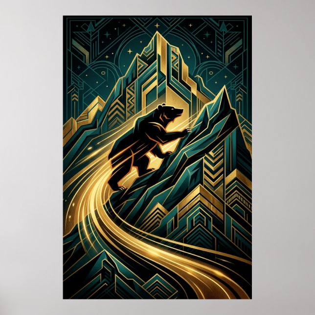Affiche Art Deco Bear Mountain Climb Golden Path (Devant)