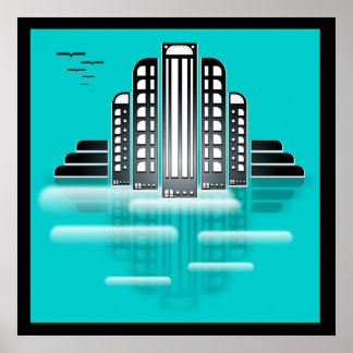 affiche art déco cityscape