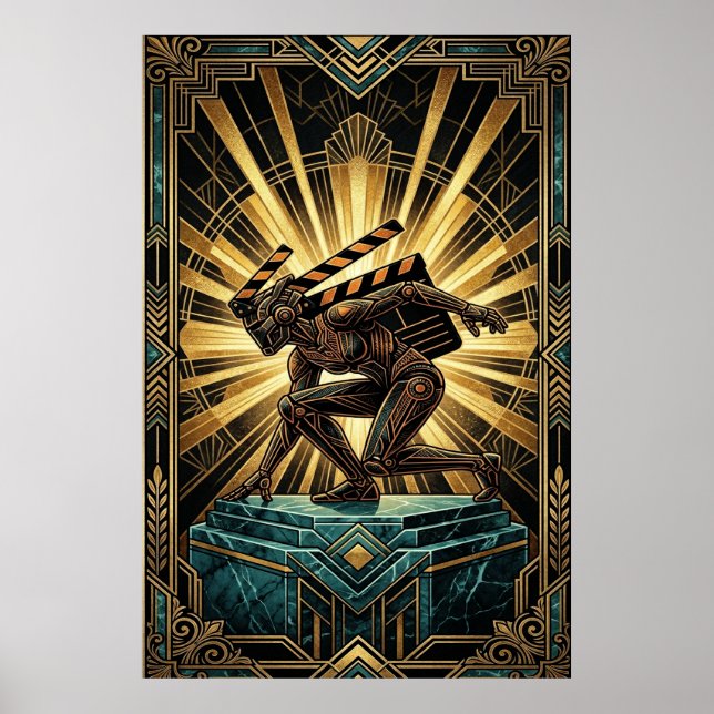 Affiche Art Deco Clapperboard Cyborg Silhouette Art (Devant)