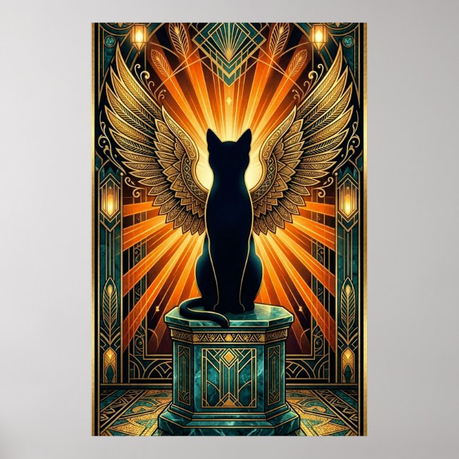 Affiche Art Deco Curled Sleeping Cat Wall Art (Devant)