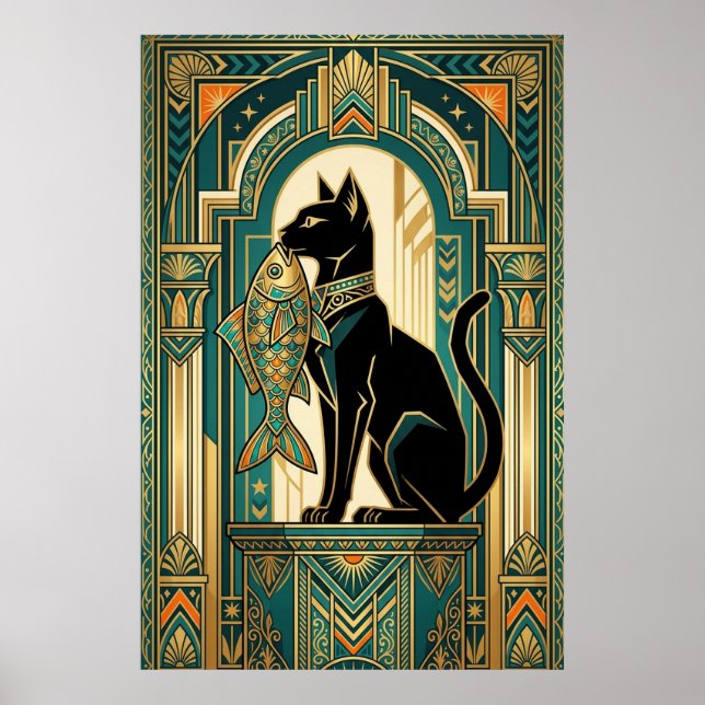 Affiche Art Deco Curtain Climbing Cat Wall Art (Devant)