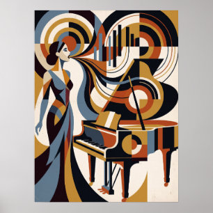 Affiche Art Déco de musique vintage pianiste