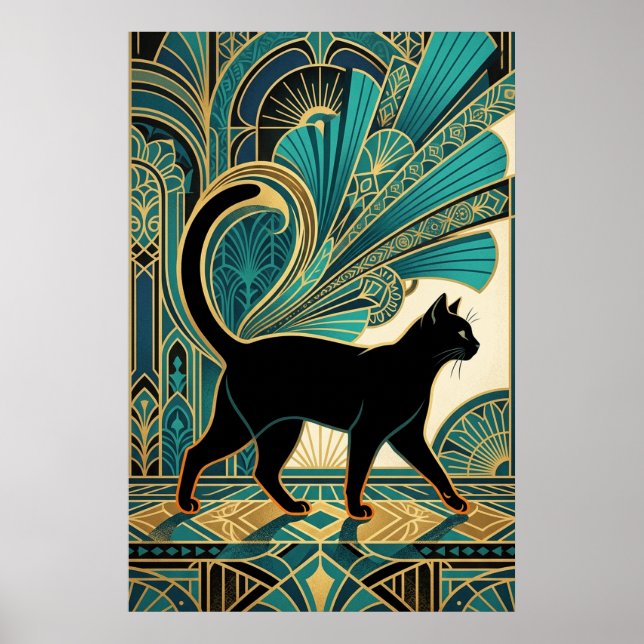 Affiche Art Deco Egyptian Black Cat Wall Art (Devant)