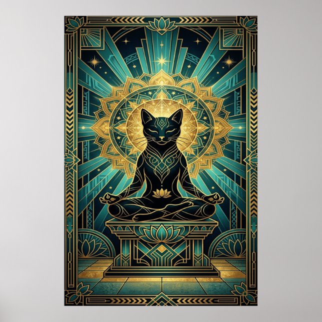 Affiche Art Deco Egyptian Pyramid Cat Wall Art (Devant)